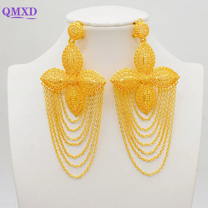 Elegant Trendy Bohemia Long Tassel Earrings for Women, featuring a stunning geometric African design in gold. Perfect for weddings and special occasions, these drop earrings add a touch of luxury to any outfit.