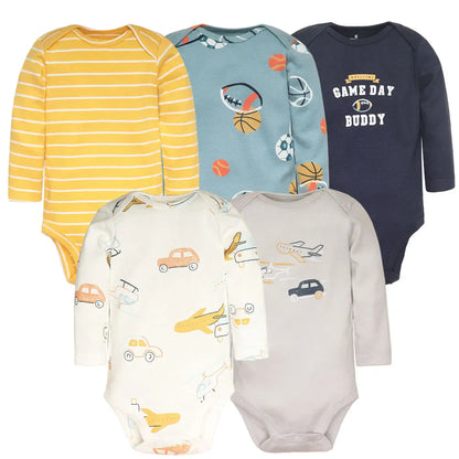 Luxurious cotton infant jumpsuit displaying charming animal cartoon motifs, ideal for stylish baby boys.
