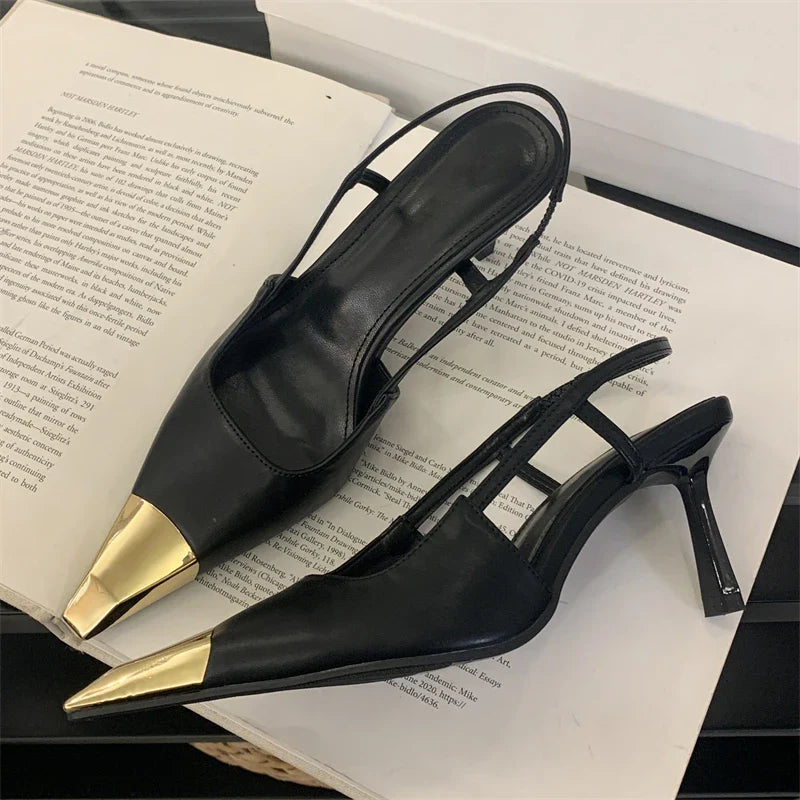 Front view of Eilyken elegant thin high heel pumps, displaying fine craftsmanship and attention to detail, perfect for elevating any summer outfit.