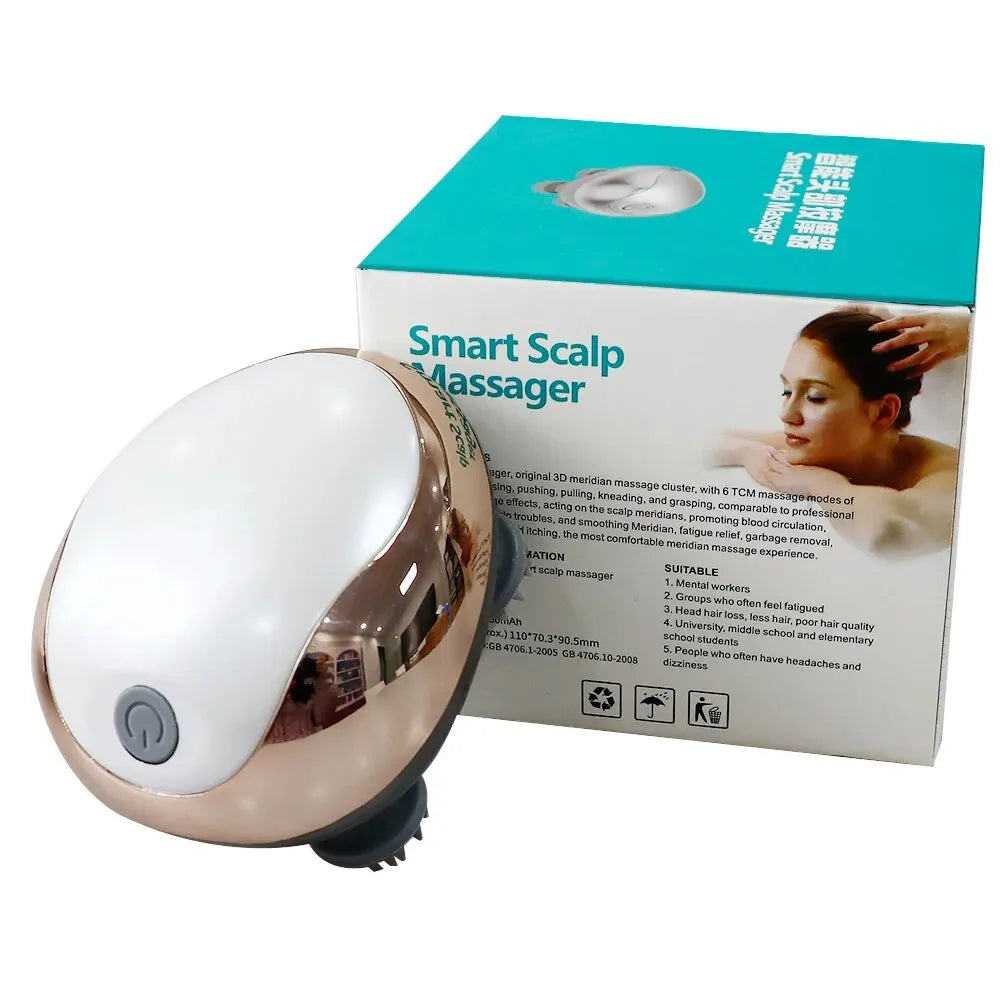 Waterproof electric scalp massager in sophisticated silicone, ideal for a relaxing head massage and enhancing hair vitality.