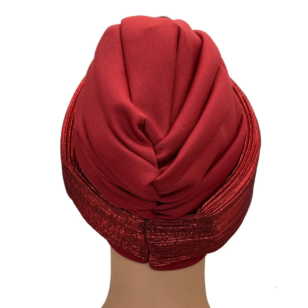 Elegant women's turban head wrap, adorned with glitter for a luxurious touch, size accommodates head circumferences of 56-58cm.