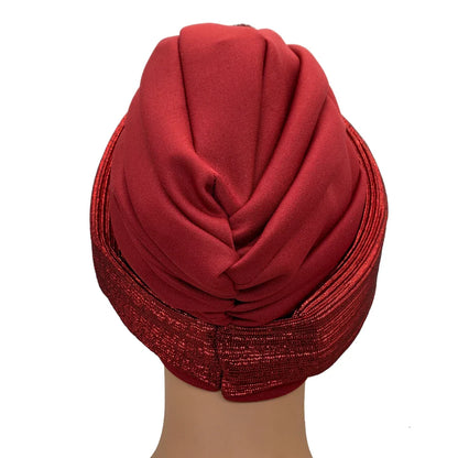Elegant women's turban head wrap, adorned with glitter for a luxurious touch, size accommodates head circumferences of 56-58cm.