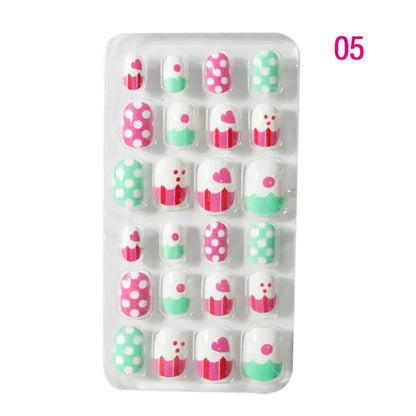 Luxury 24-piece set of cute candy flower acrylic press-on false nails for girls, perfect gift for nail decoration.