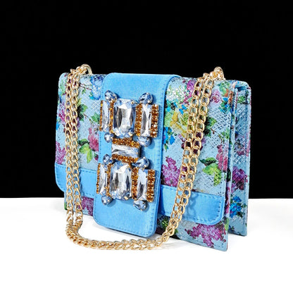 Close-up of QSGFC Women’s Rose Gold high heels showcasing intricate rhinestone and metal decorations, ideal for special occasions.