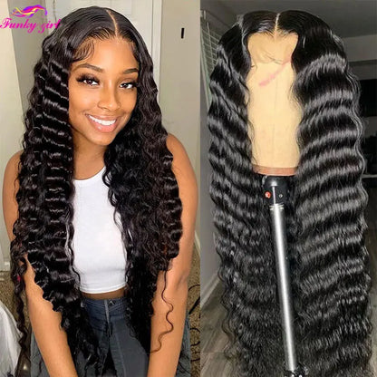 Luxurious Loose Deep Wave Lace Front Wig, 13x4 Brazilian Human Hair, featuring a 180% density for a voluminous look, perfect for upscale styling.