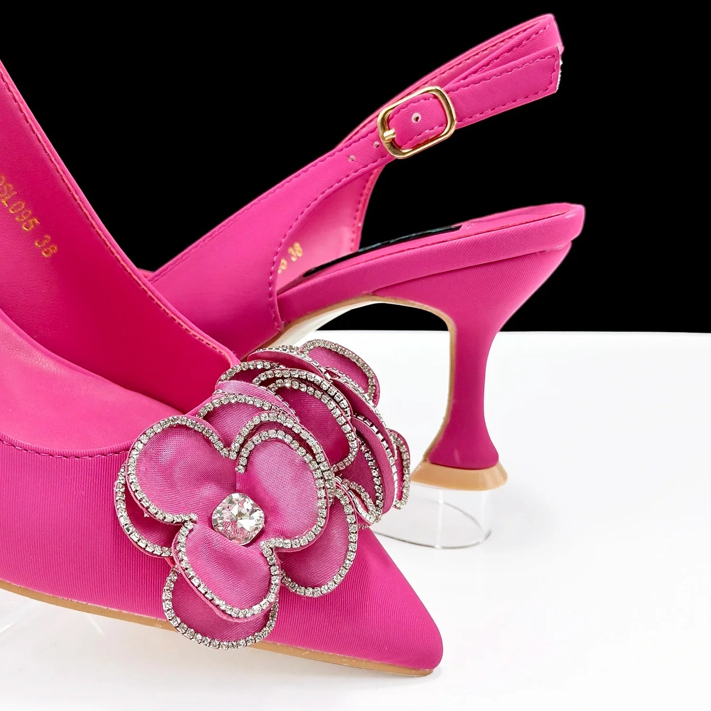 Elegant rhinestone flower wedding party shoes in coffee, showcasing a chic ankle strap design for women.