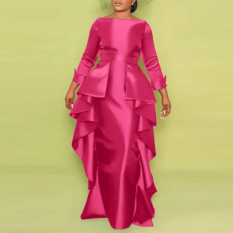 Elegant Plus Size 5XL Bohemian Maxi Long Dress by VONDA featuring satin ruffles, ideal for sophisticated occasions.