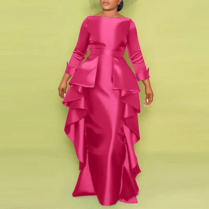 Elegant Plus Size 5XL Bohemian Maxi Long Dress by VONDA featuring satin ruffles, ideal for sophisticated occasions.