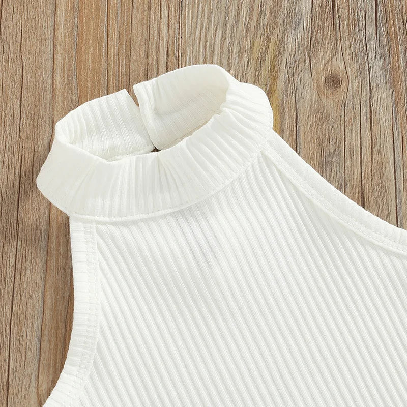 Chic sleeveless halter top from a premium 3-piece summer outfit for young girls, perfect for sunny days in style.