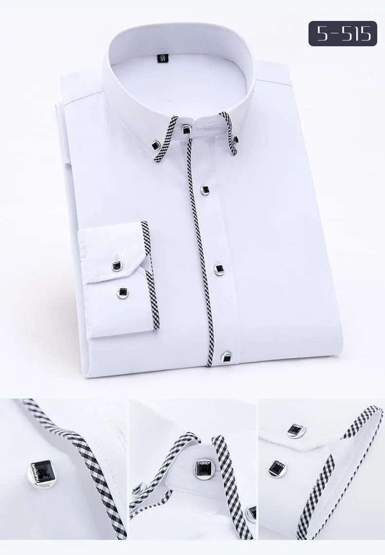 Versatile Men's Slim Fit White Dress Shirt, available in extended sizes from 5XL to 8XL, merging comfort with luxury for the discerning gentleman.