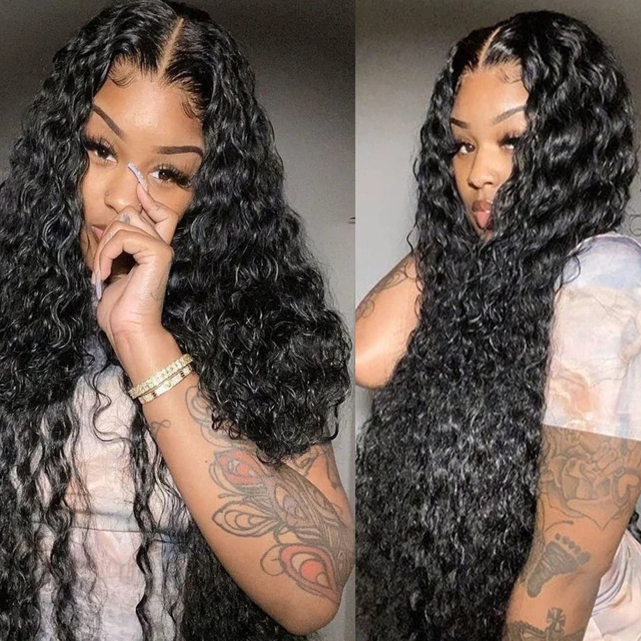 Stylish display of three bundles of Curly Deep Wave Brazilian Remy Hair, full of volume and shine.