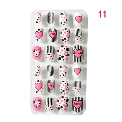 Exquisite set of 24 press-on false nails with cute candy flower designs, an ideal luxurious gift for young girls.
