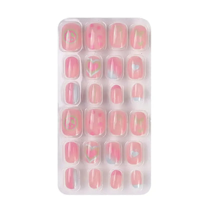 Vibrant acrylic press-on nails adorned with delightful candy flowers, catering to trendy young girls looking for stylish nail art.