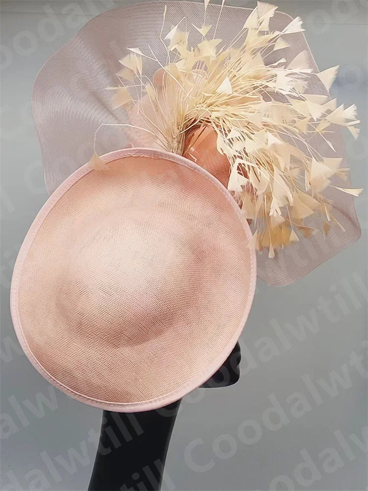 Stylish front view of a purple fascinator hat for women, ideal for sophisticated occasions including weddings and formal gatherings.