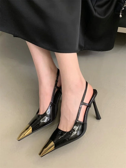 Close-up of Eilyken women's pumps with a sleek pointed toe design and luxurious thin heels, ideal for fashionable occasions.