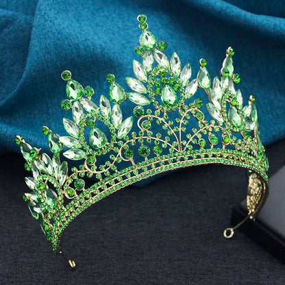 Luxury vintage lime green crystal tiara for women, perfect for weddings and special occasions, featuring a stunning water drop design with a 16.5cm diameter.