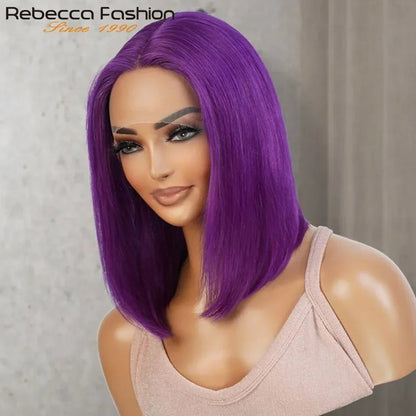 Luxury Brazilian Purple Short Straight Lace Bob Wig crafted from premium Swiss lace, featuring a 13x5x1 transparent design for a flawless look. Ideal for stylish women seeking elegance and comfort with Remy human hair.