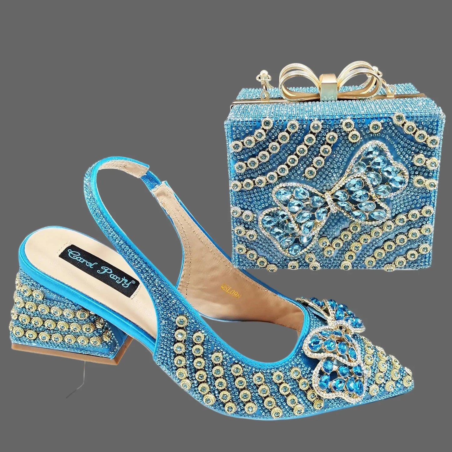 QSGFC Sky Blue Italian Design High Heel Clutch Pumps adorned with Full Diamonds, showcasing a luxurious look, perfect for elegant parties, sizes 38-43.