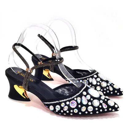 Stylish close-up of Venus Chan high heels with spike heels and bling detailing, showcasing luxury craftsmanship.