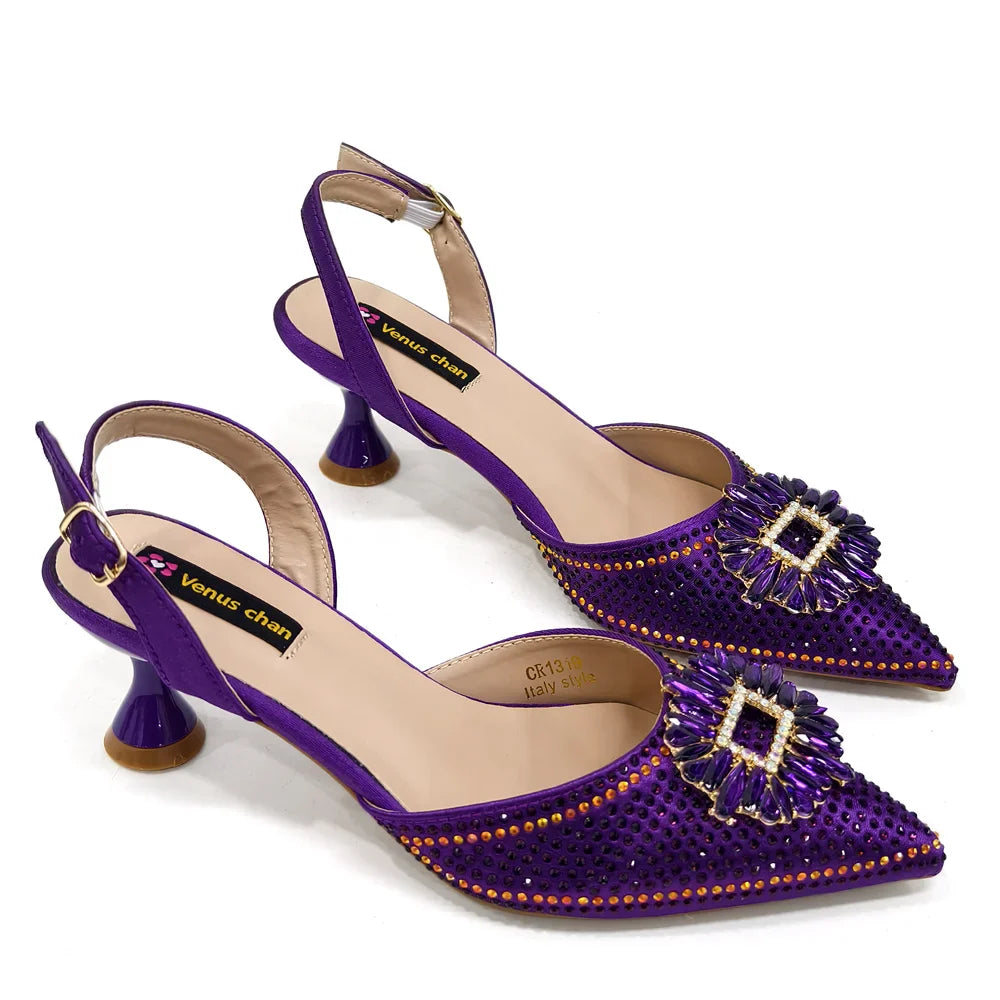 Close-up of the fashionable pointed toe women's party shoes, showcasing the exquisite PU material and craftsmanship.