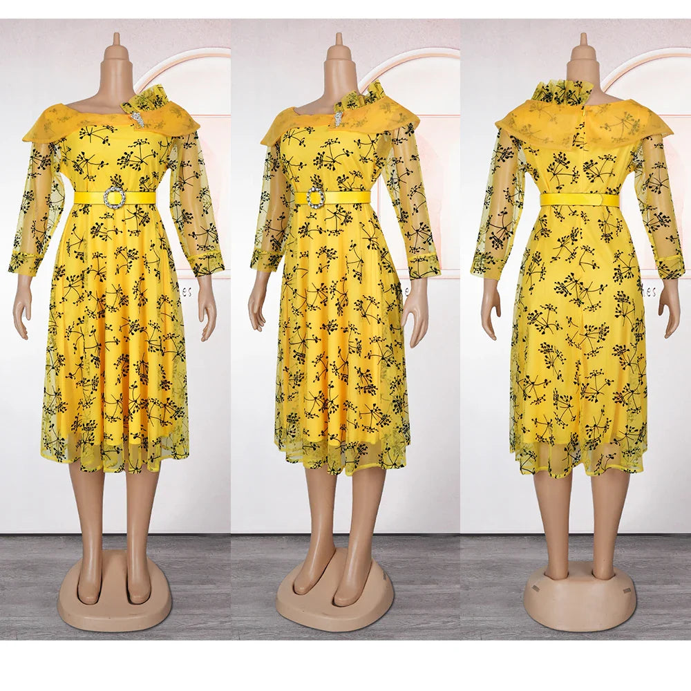 Sophisticated close-up of the luxurious fabric showcasing intricate Muslim print designs on a plus size maxi dress.