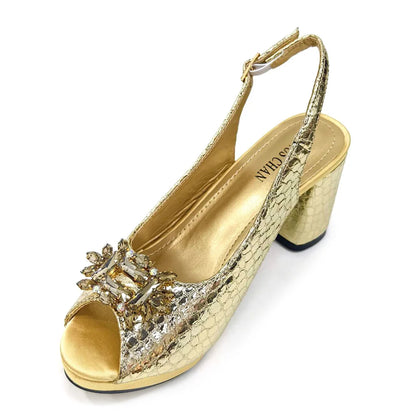 Close-up of luxurious rhinestone detailing on Italian women's shoes, ideal for adding glamour to any occasion.
