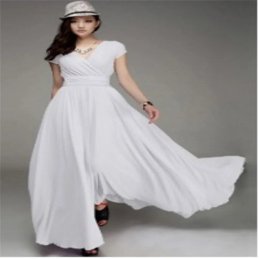 Luxurious Women's Ankle-Length Bodycon Chiffon Dress, showcasing a flattering V-neck and effortless elegance, ideal for stylish spring and summer events.