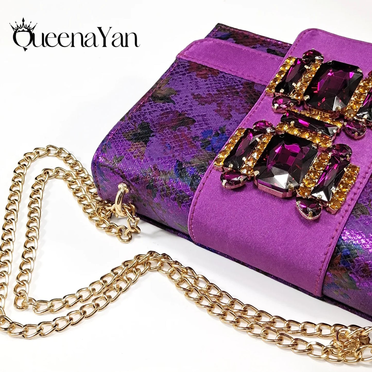 High-quality peep toe sandals by QSGFC in luxurious purple, showcasing a unique design with rhinestone accents.