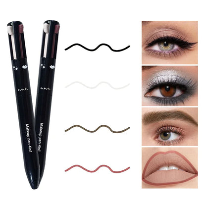 Beautifully arranged 4-in-1 lip liner, eyeliner, and eyebrow pencil set, illustrating the high-end quality and chic colours ideal for sophisticated makeup enthusiasts.