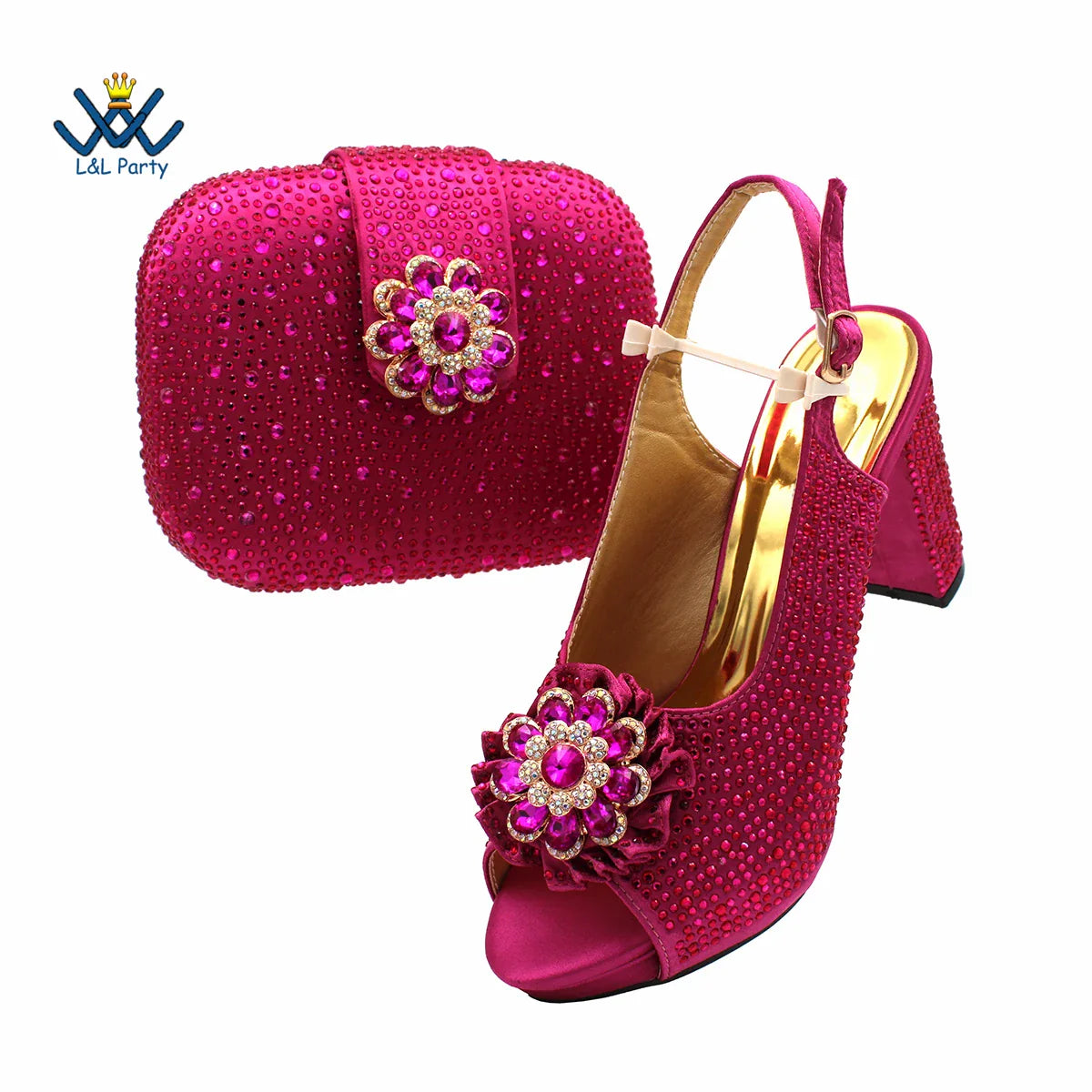 Luxury magenta peep toe party pumps featuring exquisite crystal detail, perfect for elegant evening outings.