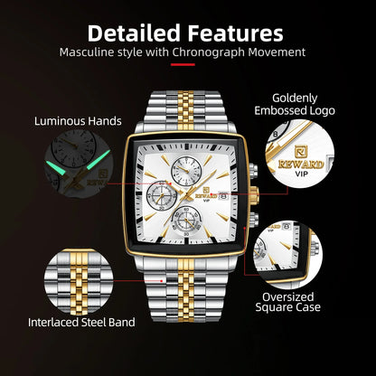 Stylish rectangular case of the men's luxury waterproof luminous smart watch, crafted from durable alloy, embodying elegance and robust functionality.