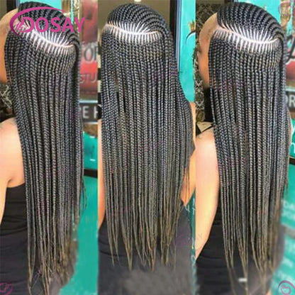 Showing the average cap size of a high-quality full lace braided wig, designed specifically for comfort and style for black women.