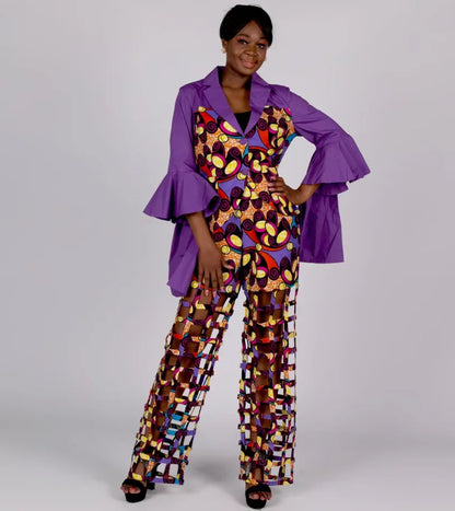 Beautifully tailored African dress with headscarf, embodying elegance and tradition for special occasions.