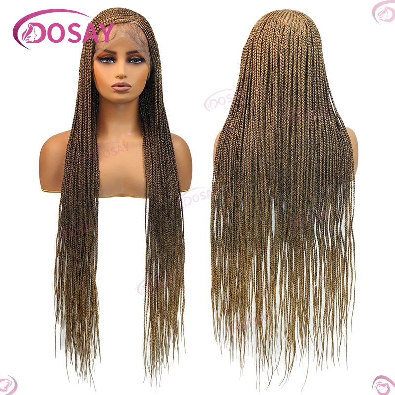 Luxury synthetic braided wig for black women featuring Swiss lace for a natural look.