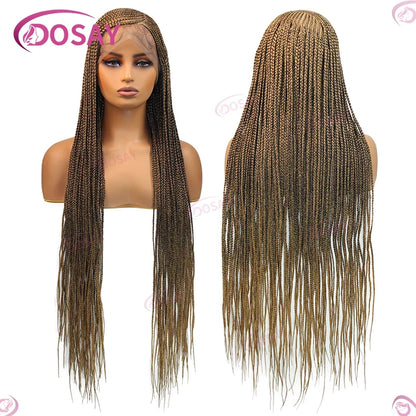 Luxury synthetic braided wig for black women featuring Swiss lace for a natural look.
