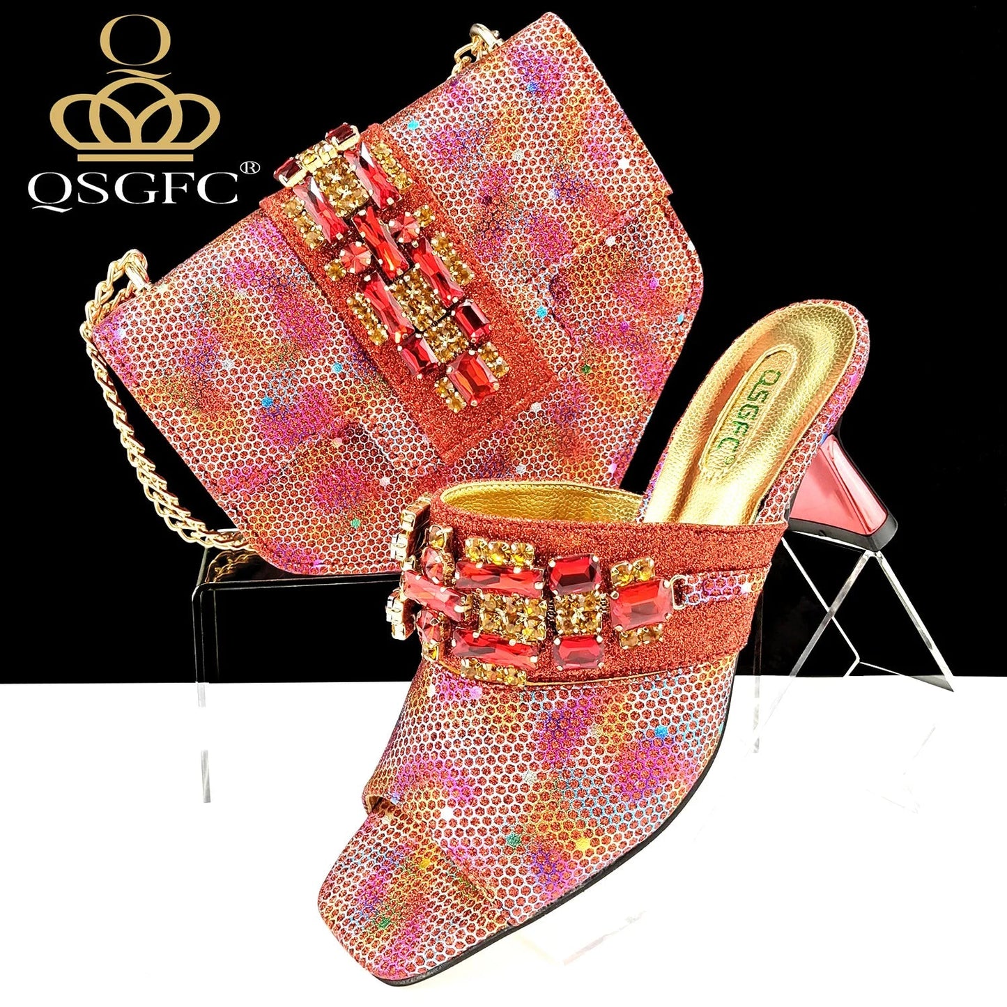 Chic QSGFC gold shoes and bag set for women, ideal for any fashionable occasion, ensuring you stand out.