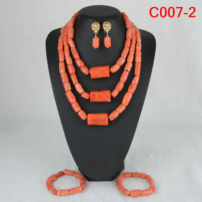 Elegant Luxury Coral Bead Necklace from the Nigerian Dubai Jewelry Set, perfect for weddings and parties.