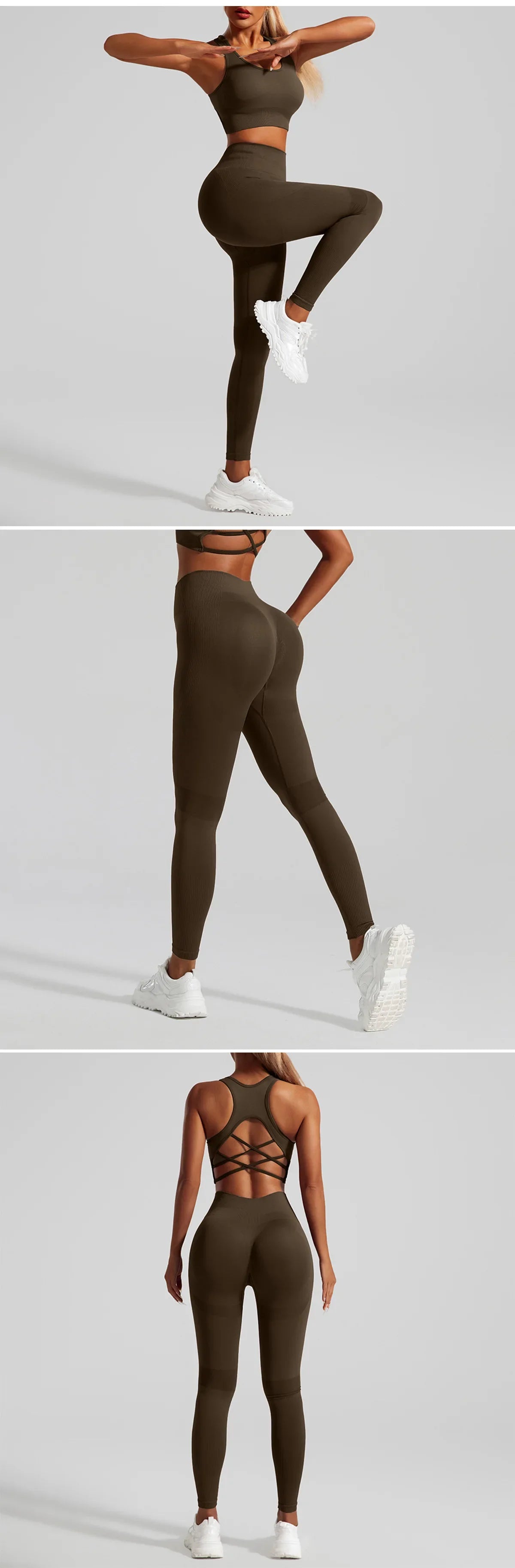 Straight-on view of a stunning women's backless crop top from a luxury seamless yoga set, showcasing its sleek design and vibrant colours.