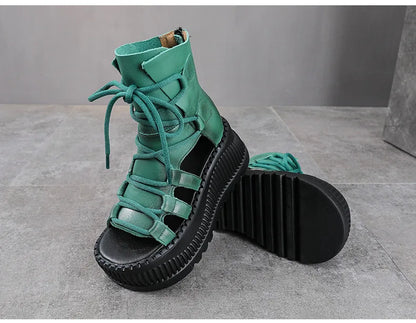 Luxurious Koznoy 8cm Peep Toe Wedge Ankle Booties, highlighting the gorgeous cow leather craftsmanship and timeless summer style for discerning women.