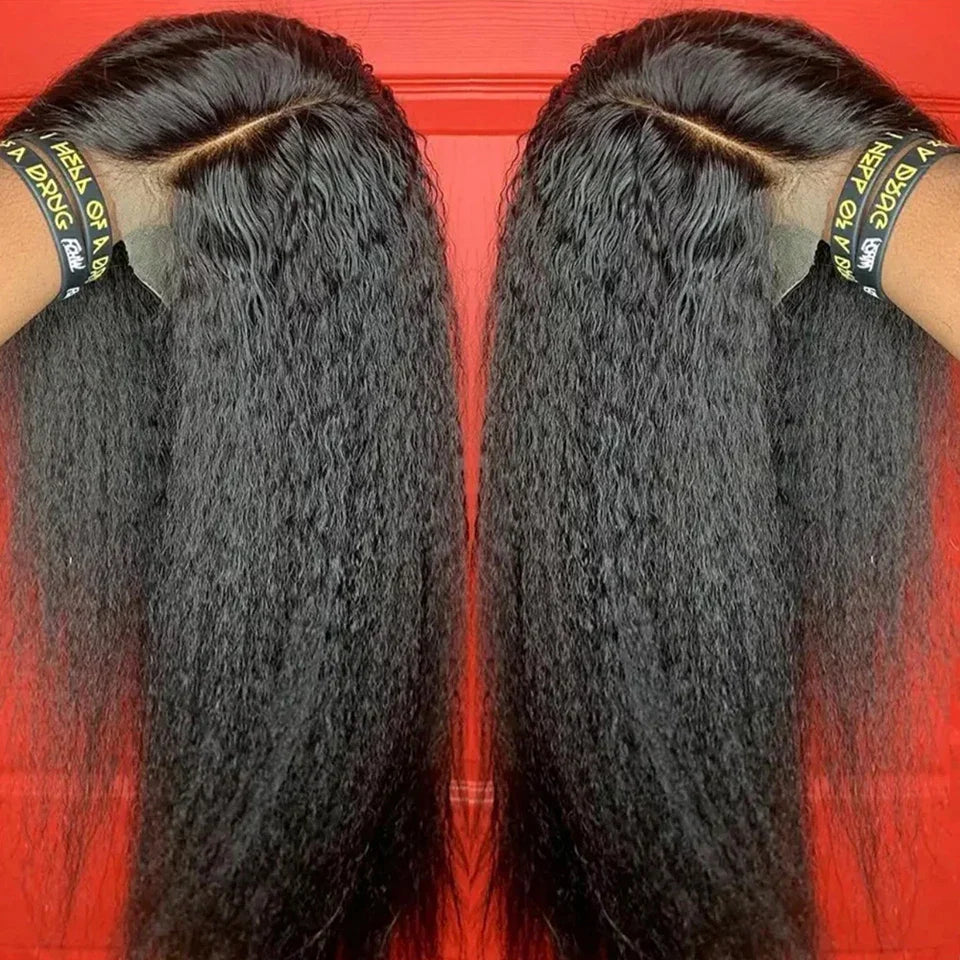 Beautiful long 26+ inches Yaki Straight lace front wig for women, showcasing a stunning straight texture perfect for elegant styling.