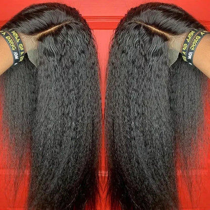 Beautiful long 26+ inches Yaki Straight lace front wig for women, showcasing a stunning straight texture perfect for elegant styling.