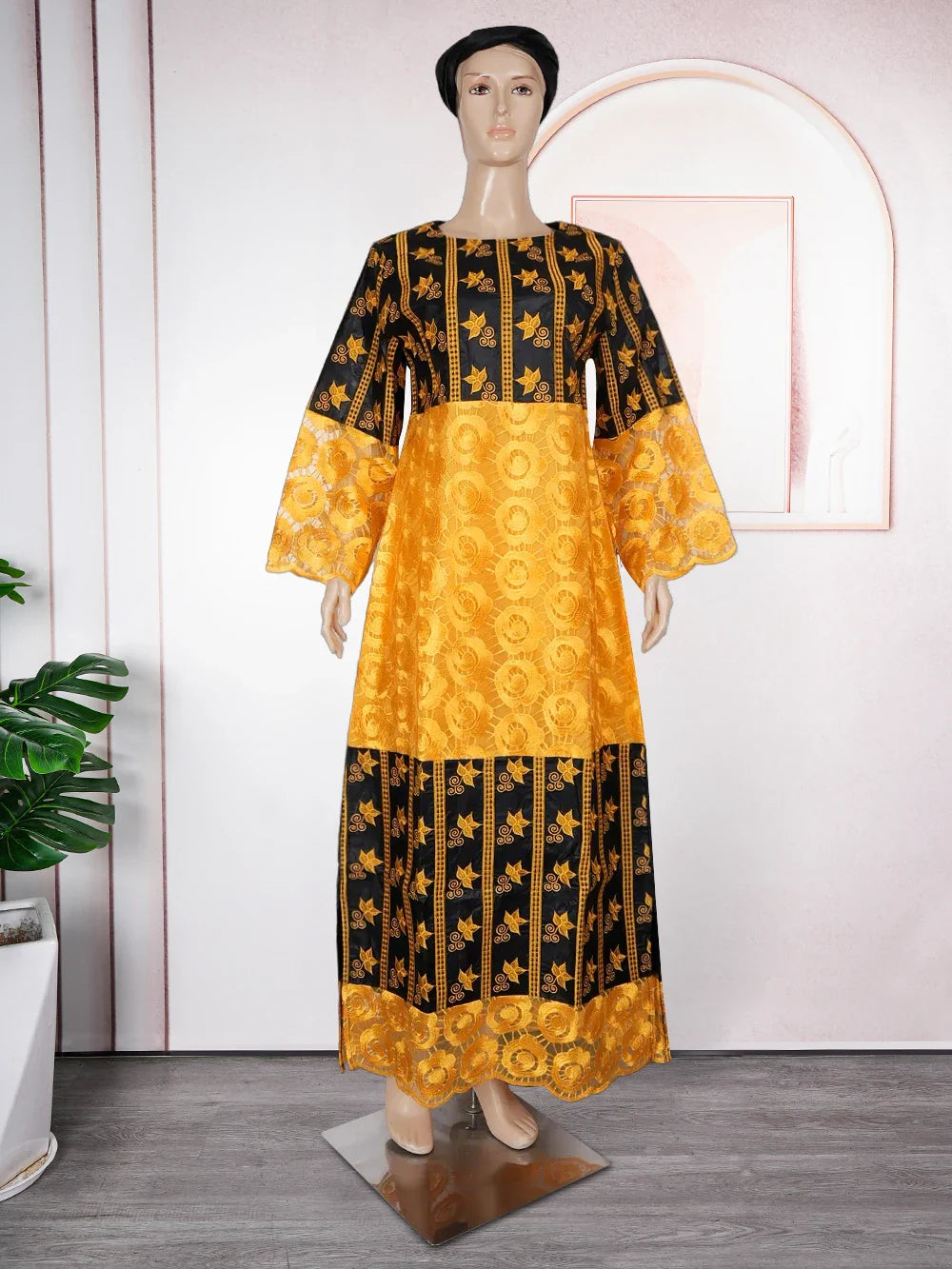Elegantly embroidered H&D Women's Bazin Riche African dress, perfect for weddings and special events.