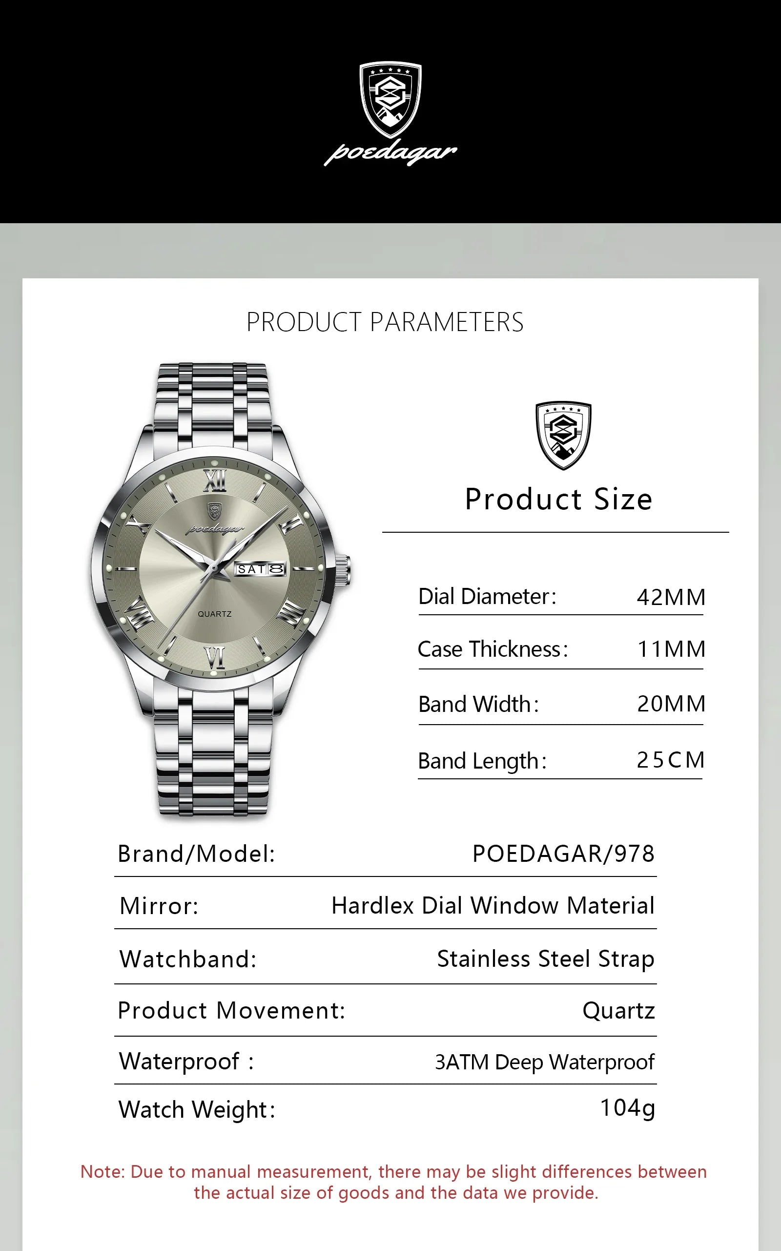 Stylish men's sports watch with a push button hidden clasp, highlighting its robust design, 3BAR water resistance, and luminous features.