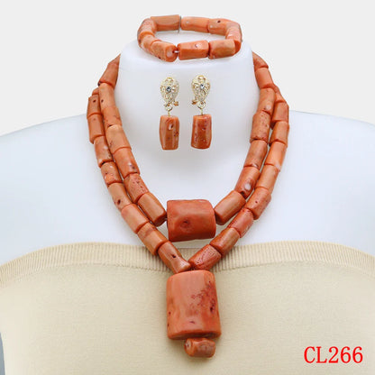 Complete Luxury Coral Bead Jewelry Set featuring a stylish necklace, earrings, and bracelet, designed for special events.