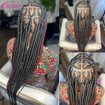 Close-up of Luxury Heart Box Braids Lace Wig featuring high-quality synthetic material and Swiss lace for a realistic look.