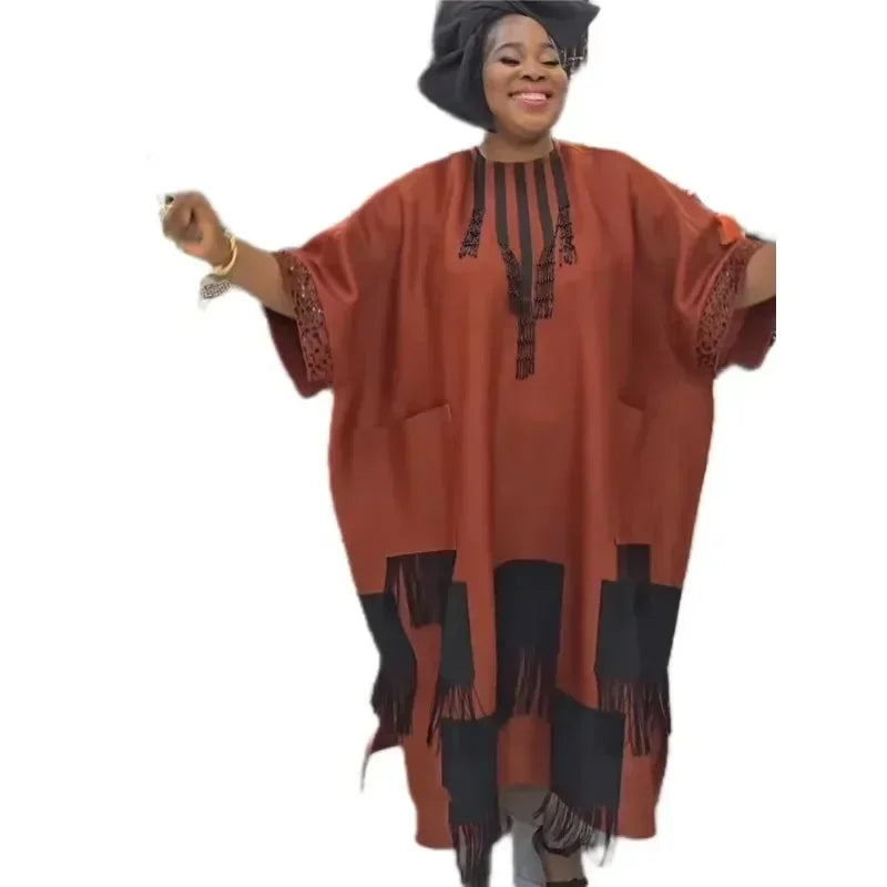 Charming long Dashiki dress tailored for plus size women, showcasing a luxurious half sleeve and a refined O-neckline, perfect for sophisticated occasions.