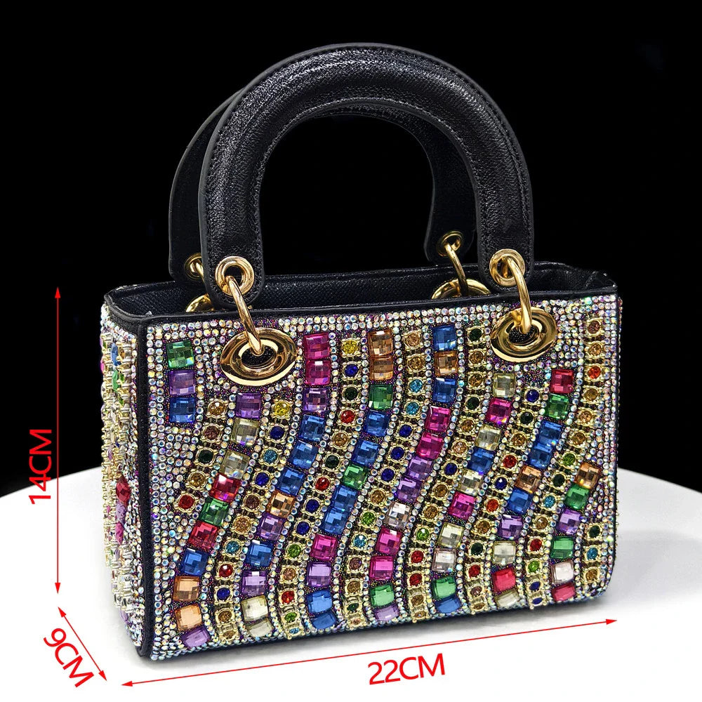 Stylish handbag set for women, designed to complement high spike heels, adorned with rhinestones, ideal for weddings and special occasions.