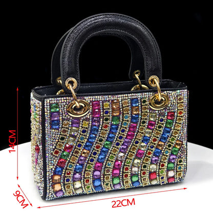 Stylish handbag set for women, designed to complement high spike heels, adorned with rhinestones, ideal for weddings and special occasions.