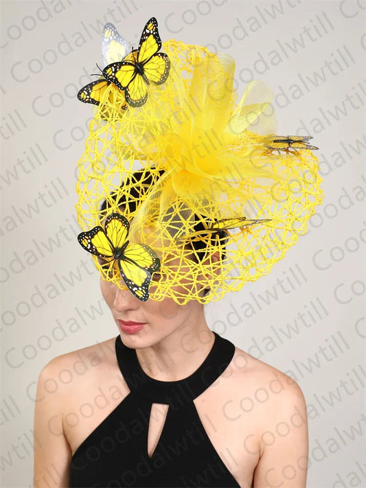 Luxurious women's butterfly fascinator in a floral arrangement, ideal for sophisticated gatherings and special occasions, showcasing 30CM of delicate design.
