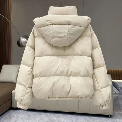 Chic women's short-length zippered parka with a modern casual style, designed for the discerning woman seeking both comfort and fashion.